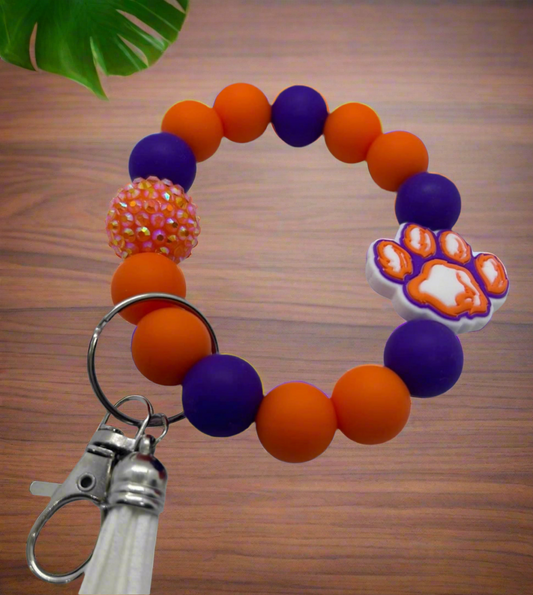 Clemson University inspired beaded wristlet keychain