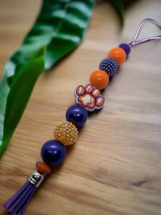 Clemson University inspired beaded car charm