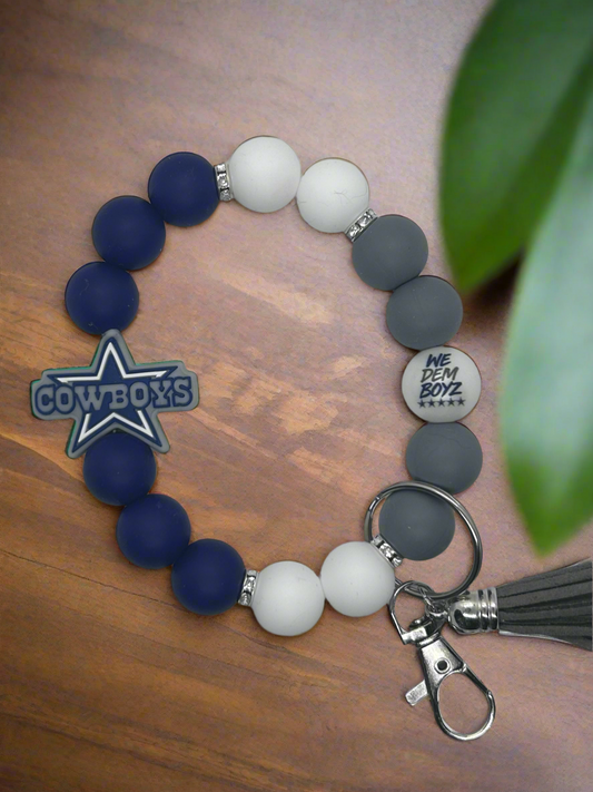 Dallas Cowboys inspired beaded keychain wristlet