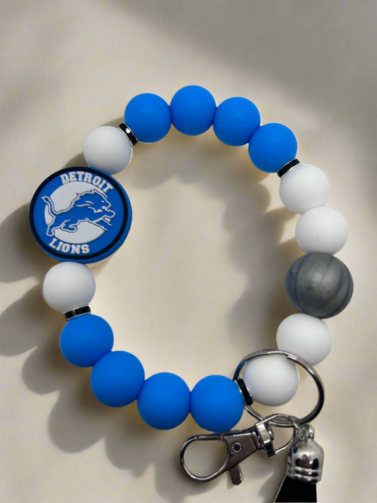 Detroit Lions inspired beaded keychain wristlet