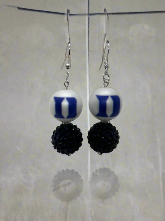 Duke University black beaded earrings with silver hardware