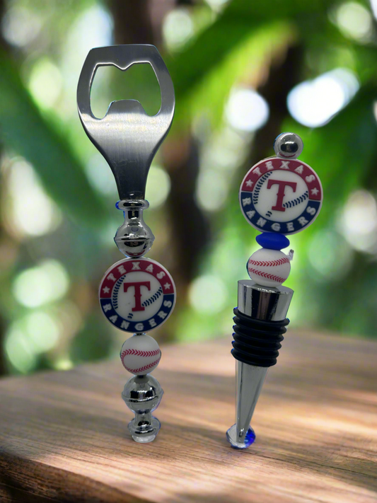 Texas Rangers Silicone Beaded Wine Stopper and Bottle Opener