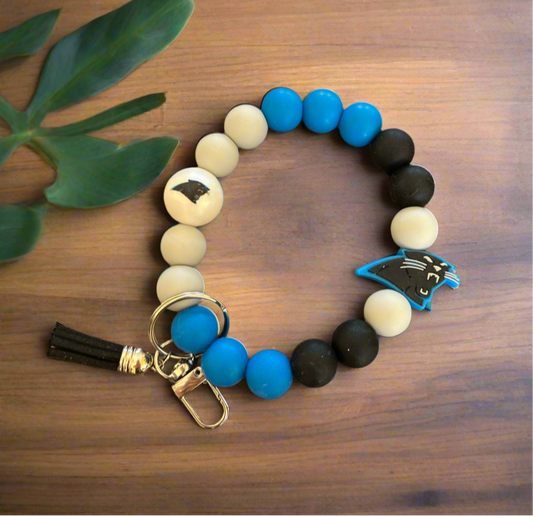 Carolina Panthers Silicone Beaded Key Chain Wristlet