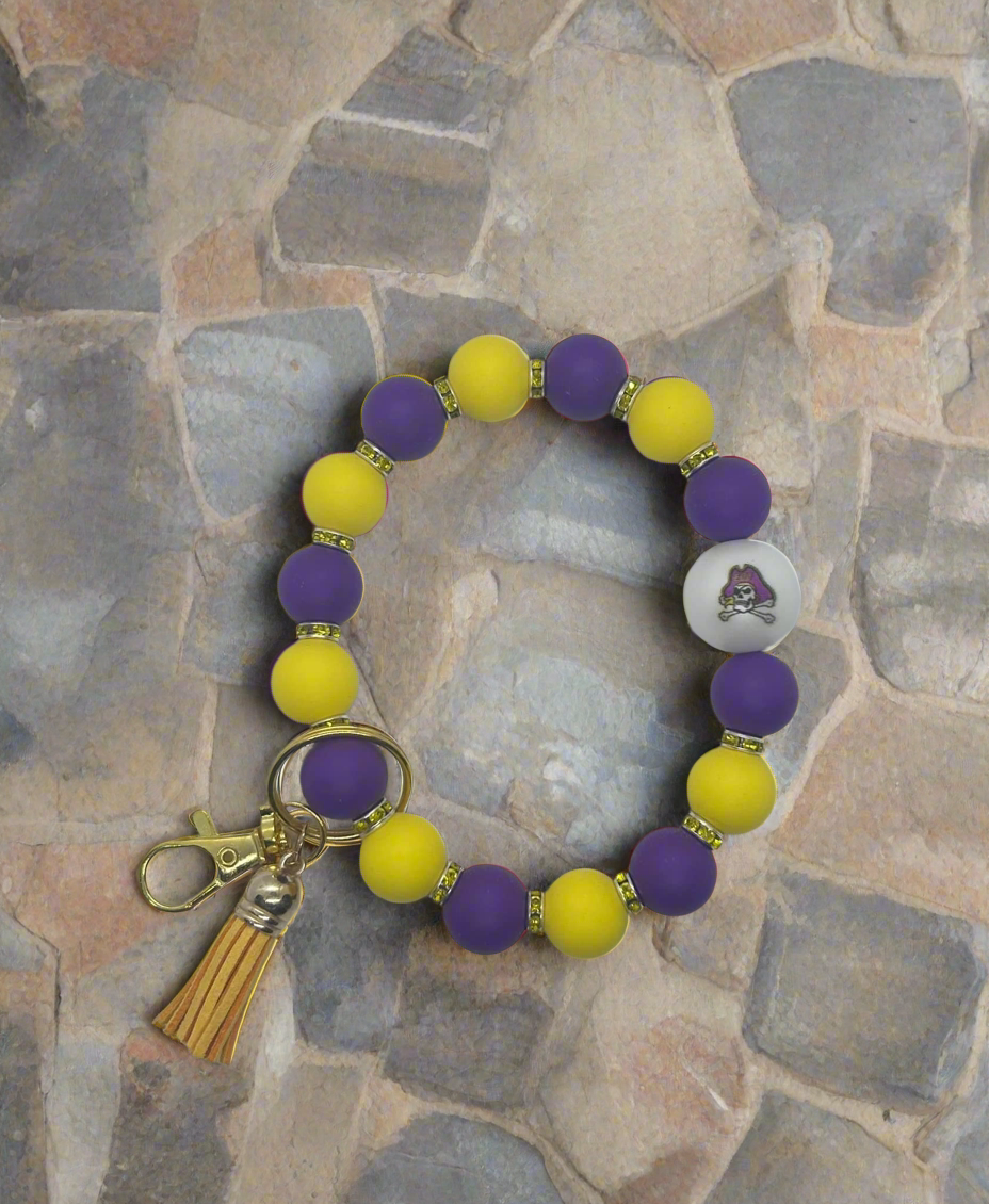 ECU inspired purple and gold wristlet keychain with tassel