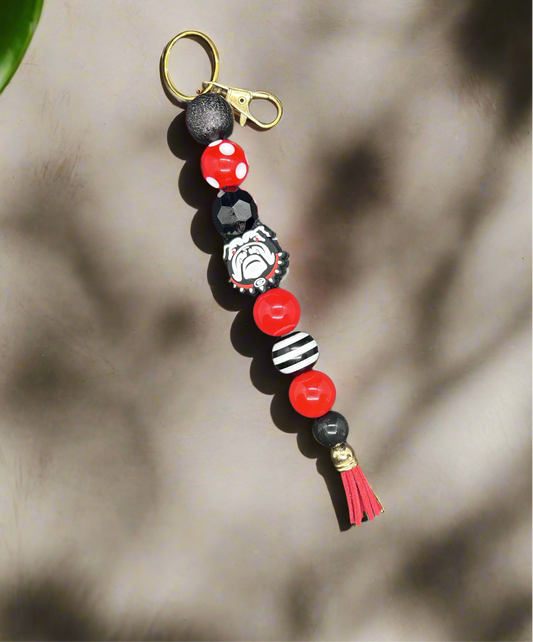 UGA University of Georgia Bulldogs Bubblegum Beaded Keychain