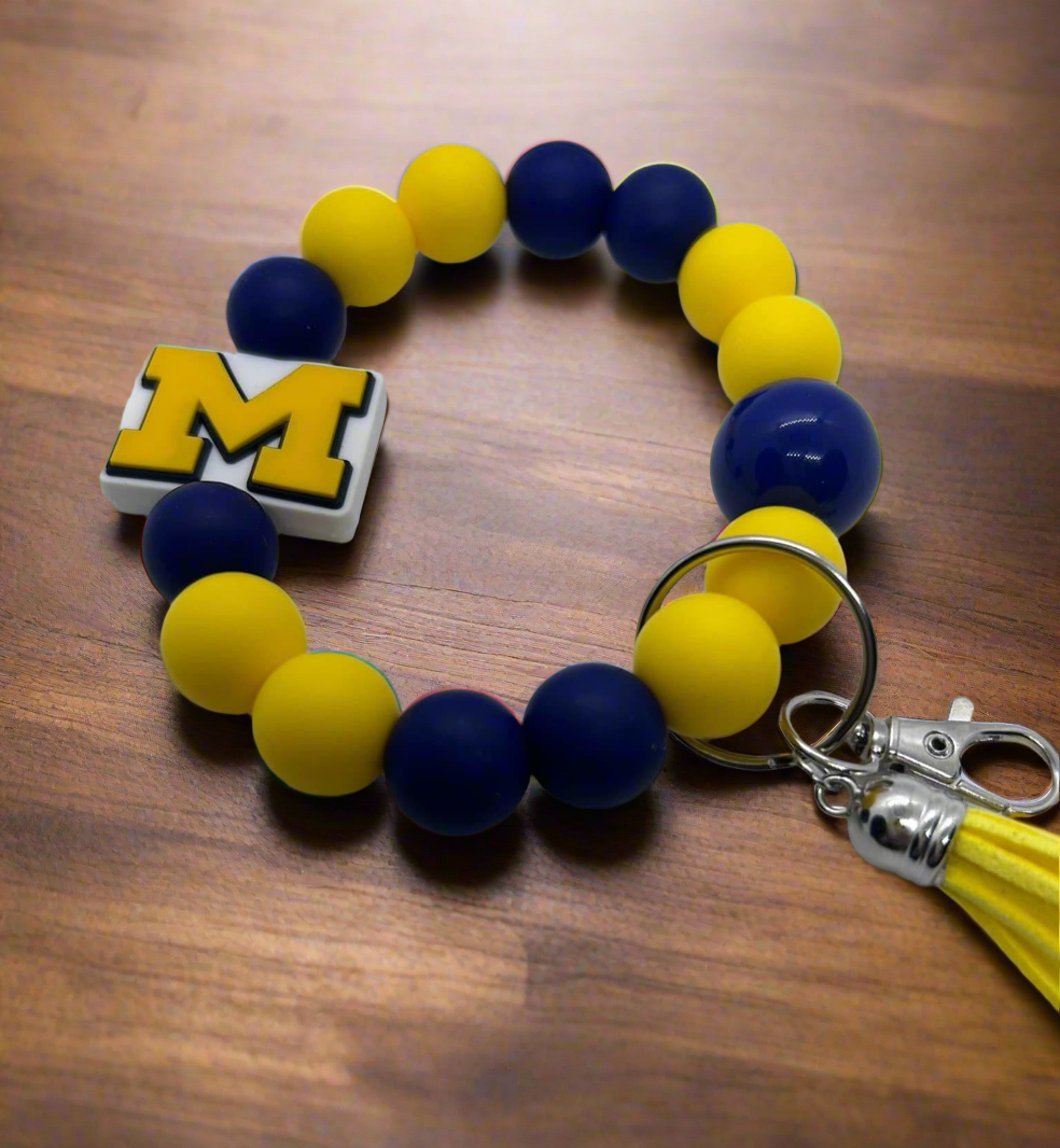 University of Michigan Wolverines Silicone Beaded Keychain Wristlet