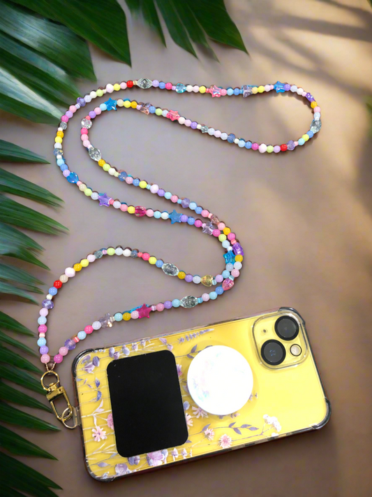 Hand Beaded Multicolored Pastel Crossbody Phone Strap