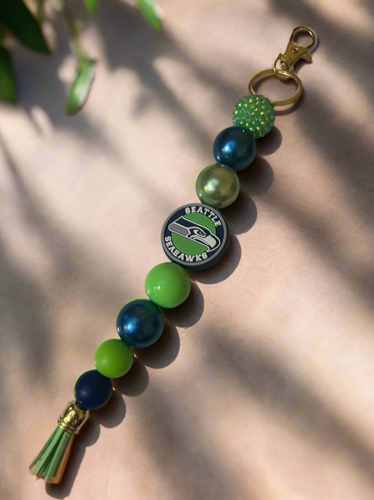 Seattle Seahawks NFL Custom Beaded Keychain