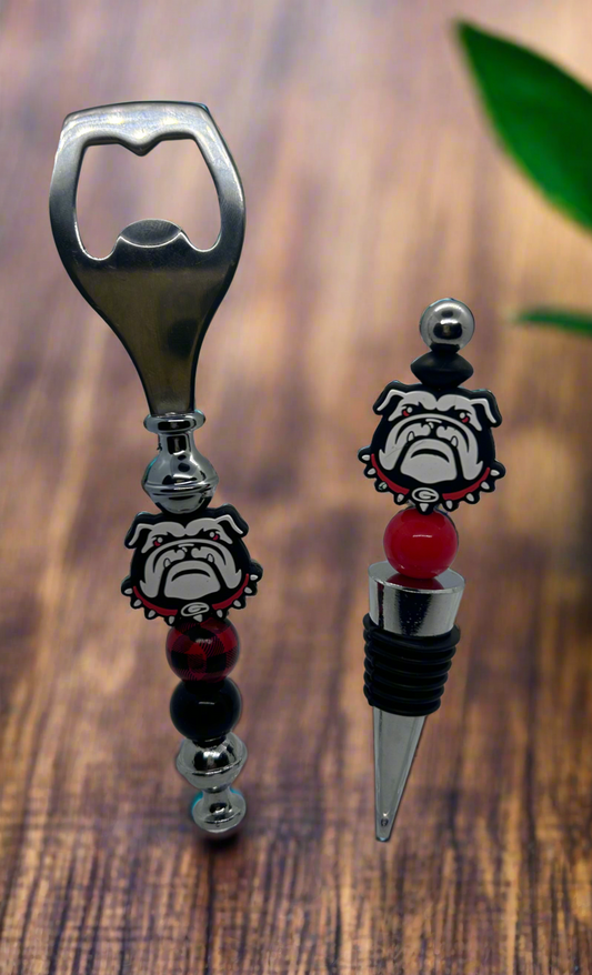 UGA University of Georgia Bulldogs Beaded Wine Stopper and Bottle Opener