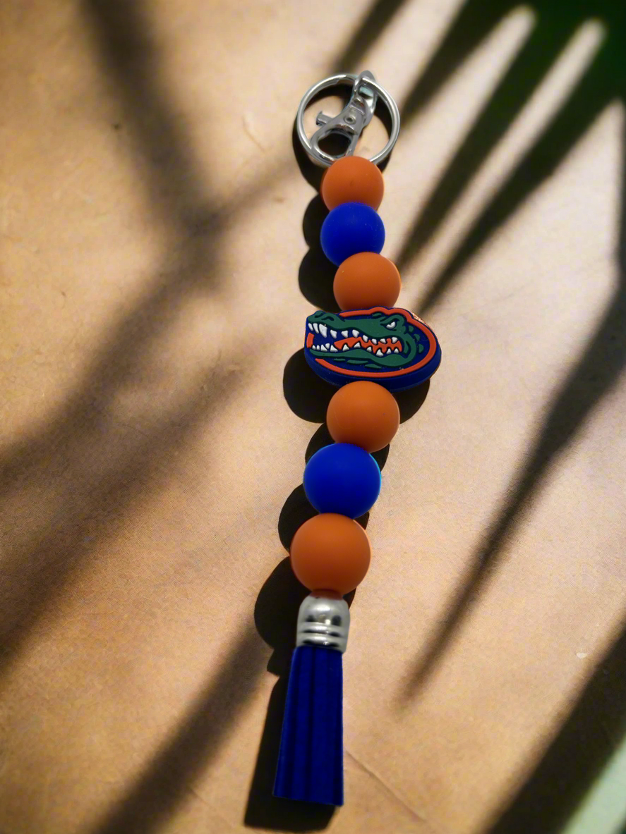 Florida Gators inspired blue and orange keychain with tassel