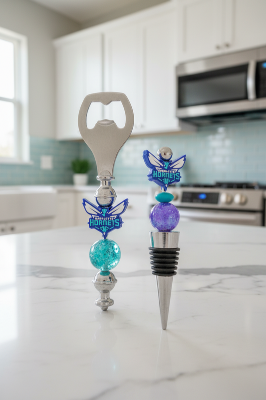 Charlotte Hornets Silicone Beaded Wine Stopper and Bottle Opener
