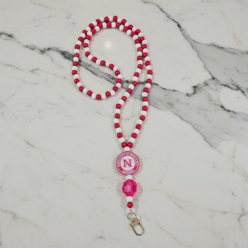 Nebraska Corn Huskers Hand Beaded Lanyard