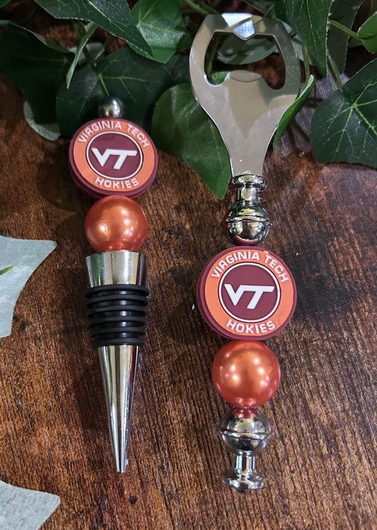 VT Virginia Tech Hokies Custom Beaded Wine Stopper and Bottle Opener