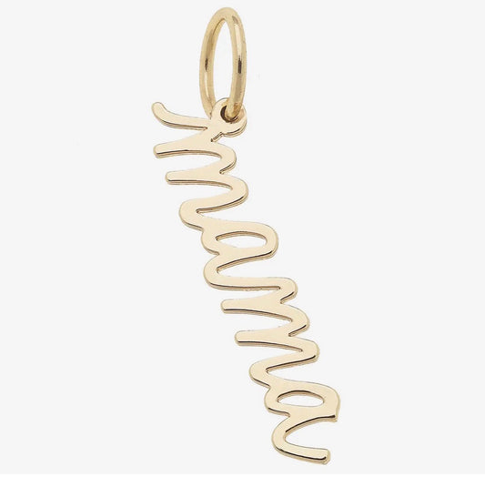 “Mama” Cursive Script Charm in Shiny Gold