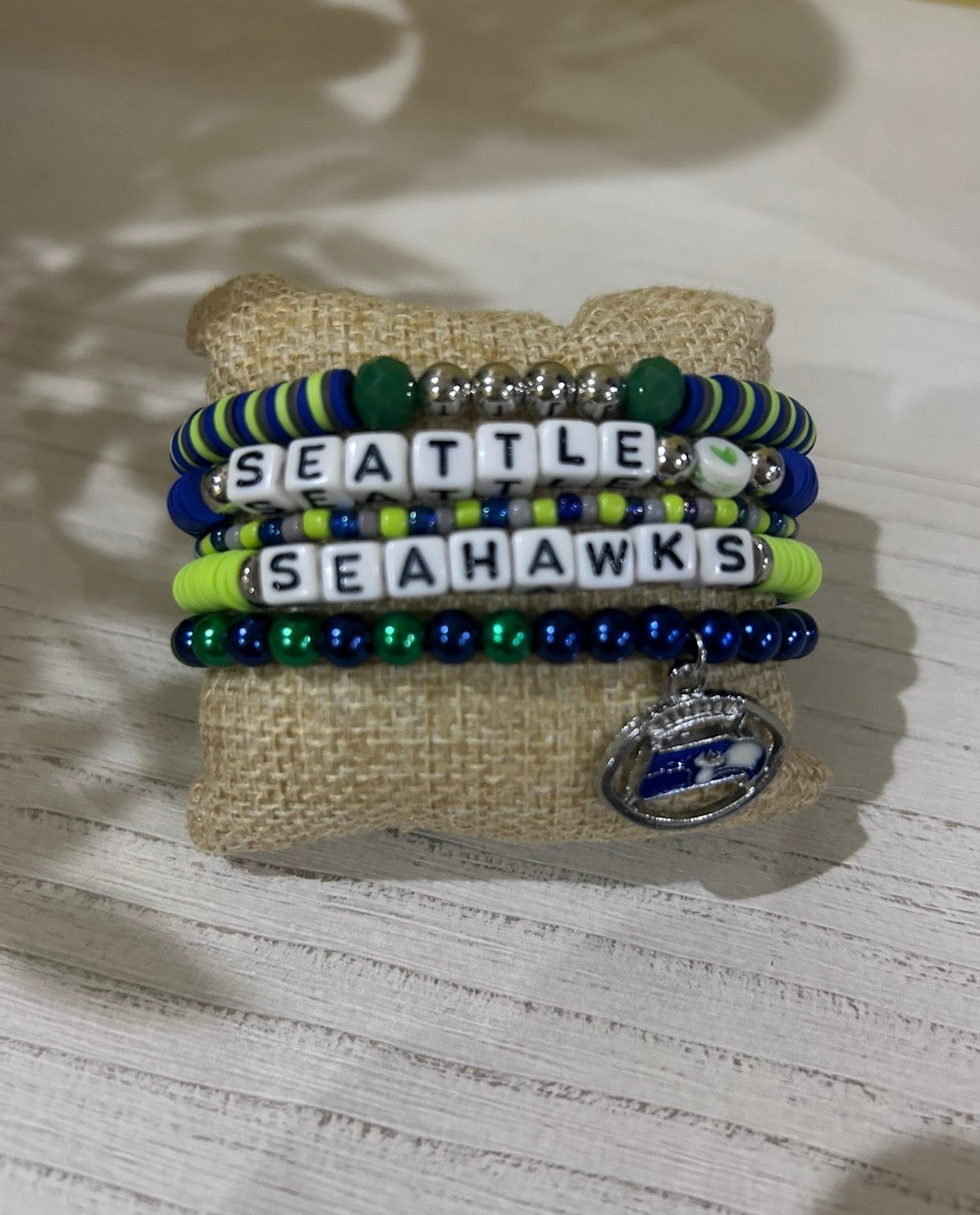 Seattle Seahawks NFL Custom Beaded Bracelet Stack