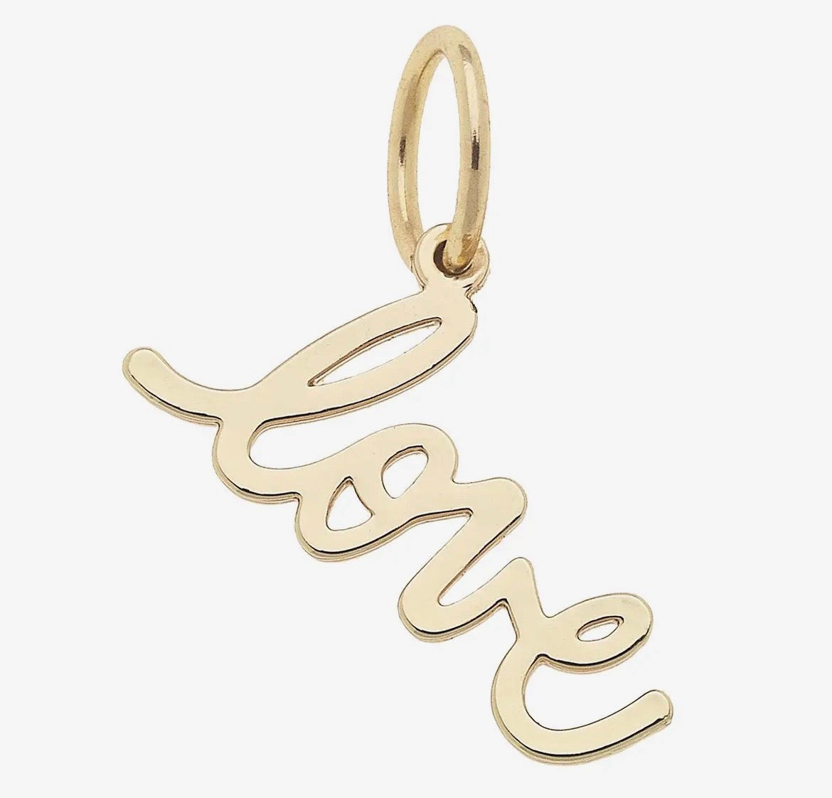 “Love” Cursive Script Charm in Shiny Gold