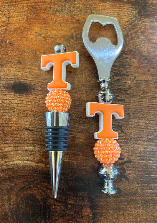 University of Tennessee Volunteers Football Custom Beaded Wine Stopper and Bottle Opener