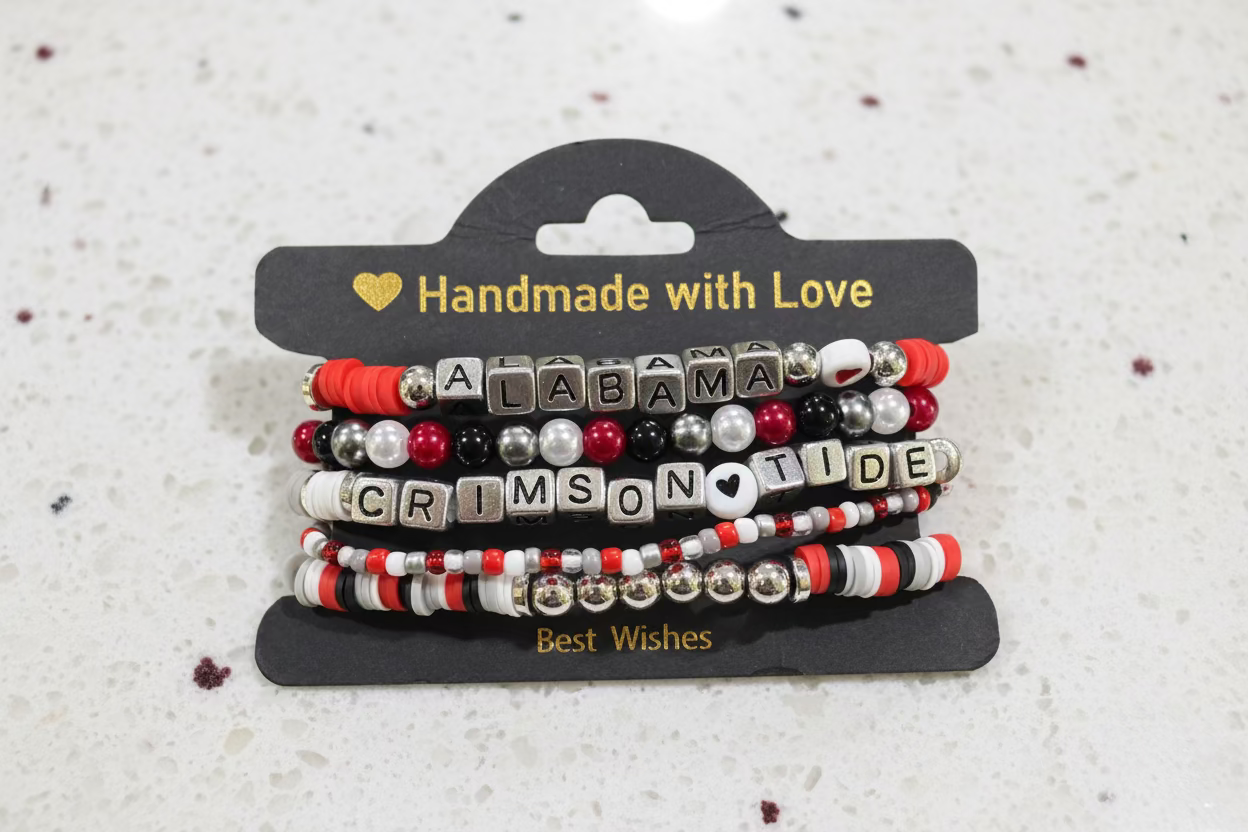 Hand Beaded Alabama Gameday Bracelet Stack