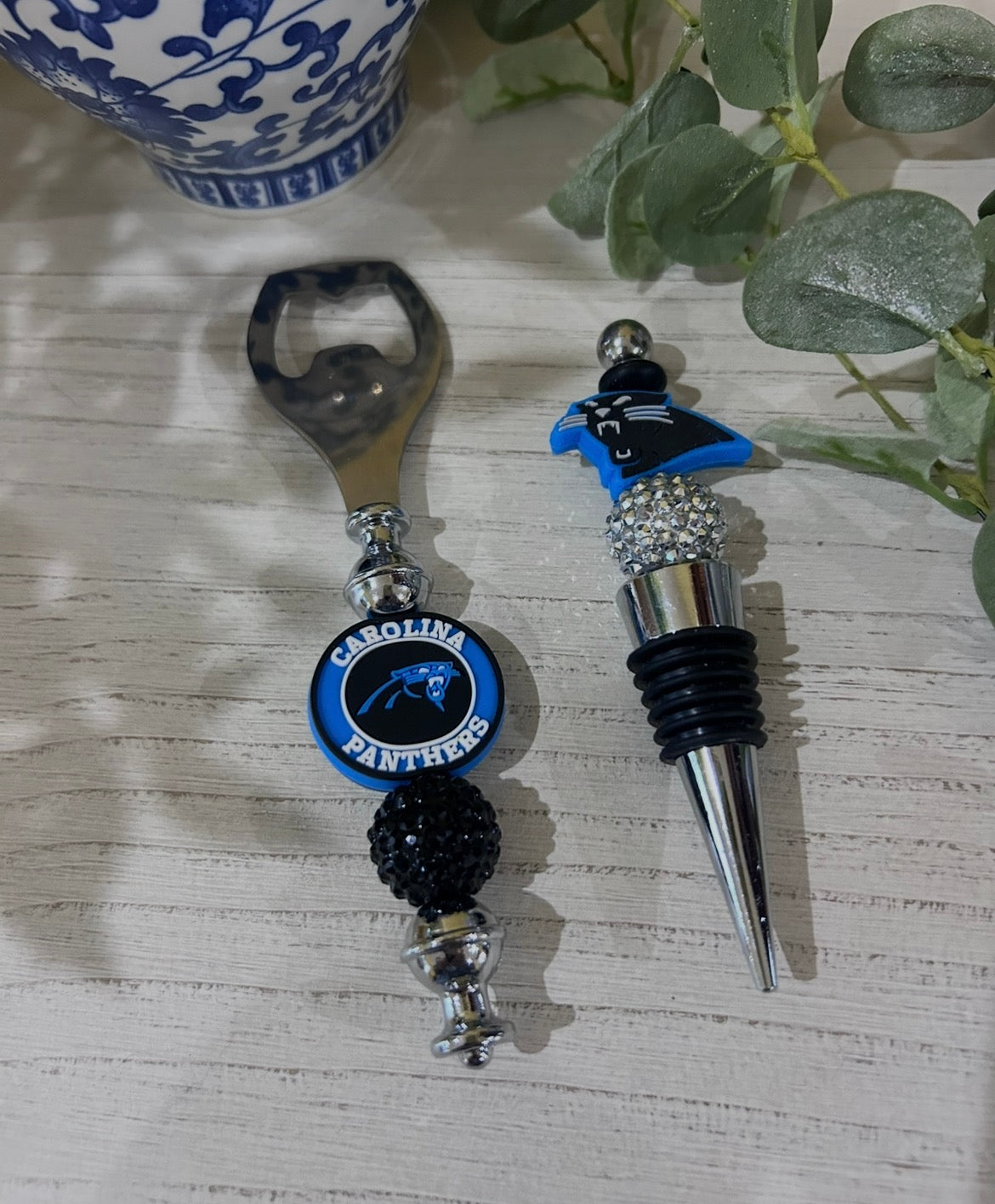 Carolina Panthers silicone Beaded Wine Stopper and Bottle Opener
