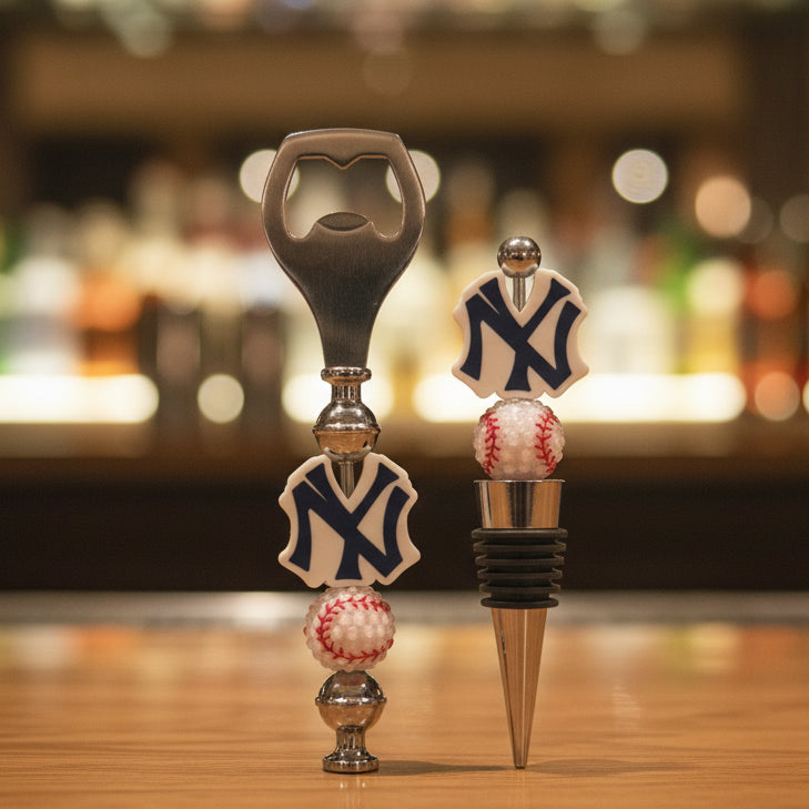 New York Yankees MLB Custom Beaded Wine Stopper and Bottle Opener