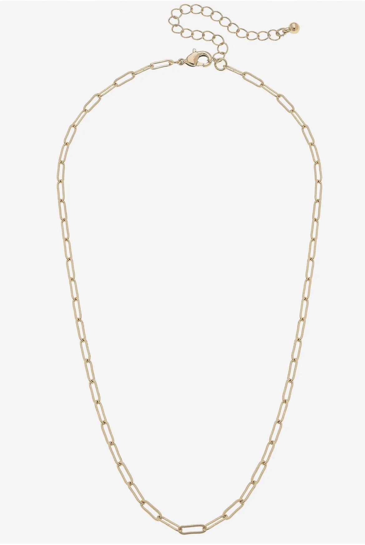 Celia Paperclip Chain Charm Necklace 18K Triple Gold Plated 16” with 3” Extender