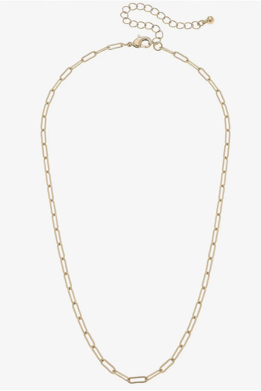 Celia Paperclip Chain Charm Necklace 18K Triple Gold Plated 16” with 3” Extender