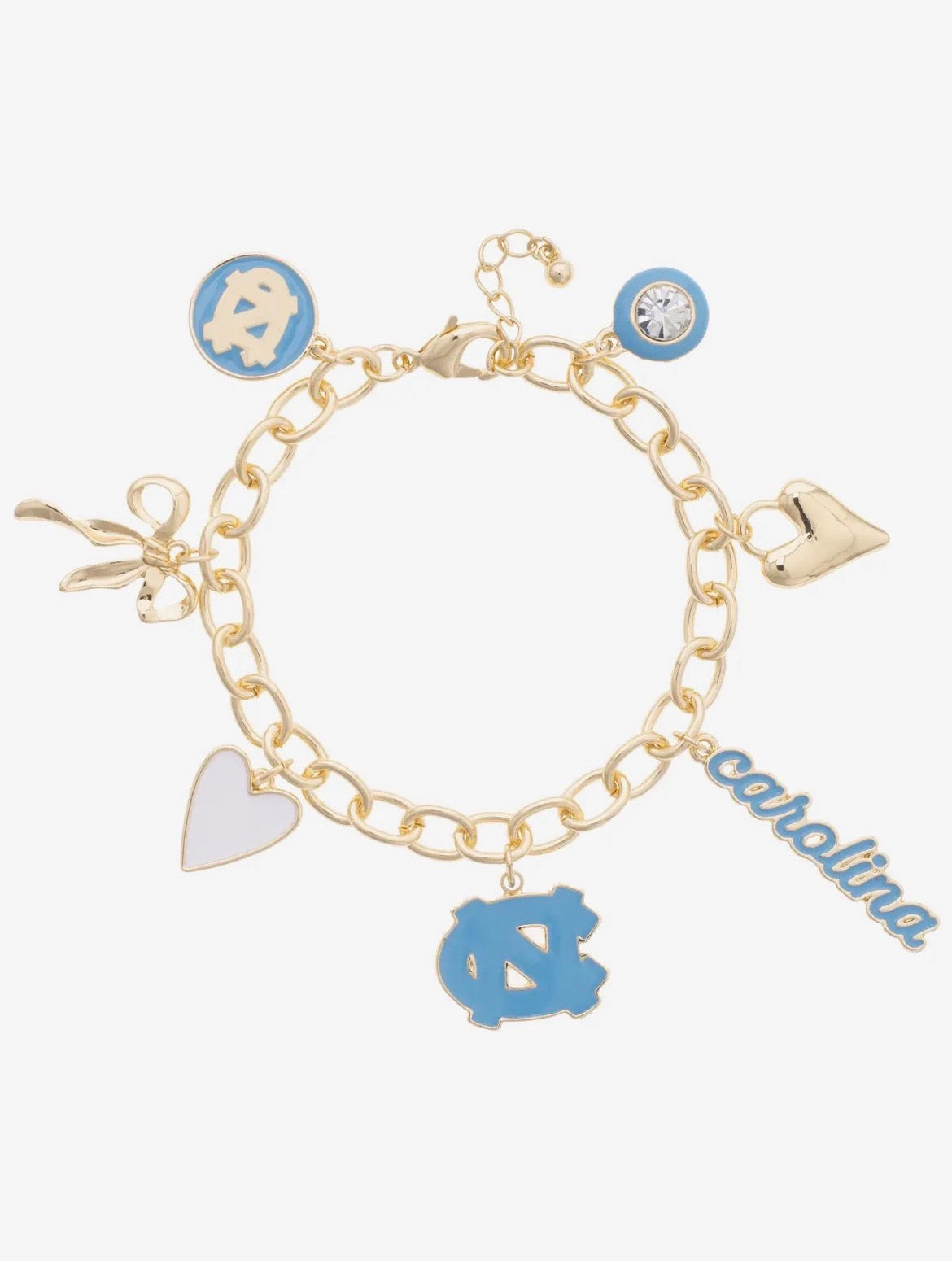 North Carolina Tarheels CANVAS Style 18k Gold Plated Charm Bracelet