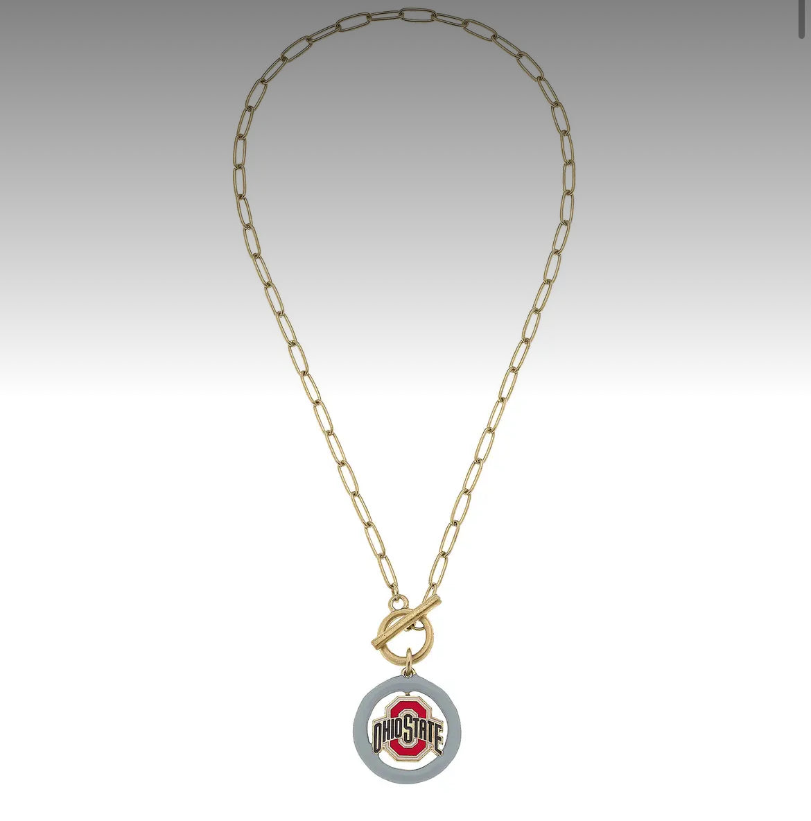 Ohio State University Buckeyes Logo Enamel T-Bar Necklace