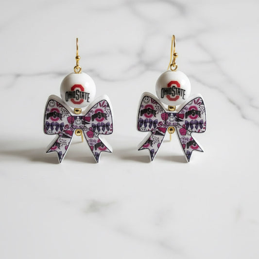 Ohio State Buckeyes Bow Beaded Gameday Earrings