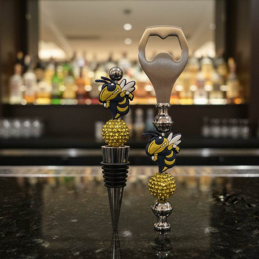 Georgia Tech Yellow Jackets Custom Beaded Wine Stopper and Bottle Opener