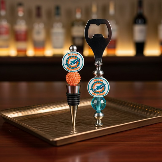 Miami Dolphins Custom Beaded Wine Stopper and Bottle Opener