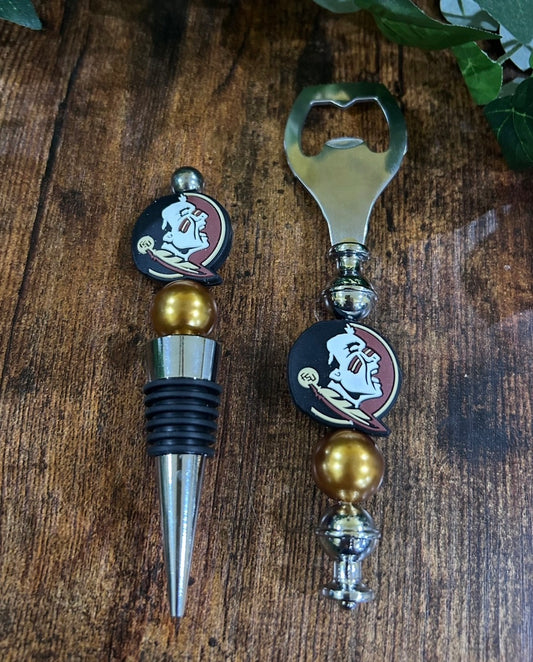 FSU Florida State University Seminoles Custom Beaded Wine Cork and Bottle Opener