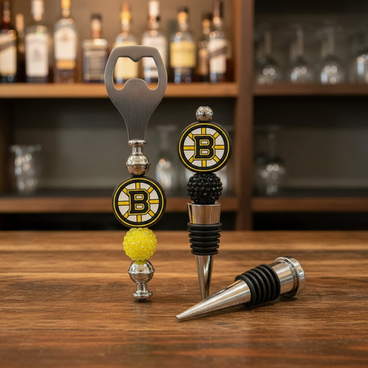 Boston Bruins Custom Beaded Wine Stopper and Bottle Opener