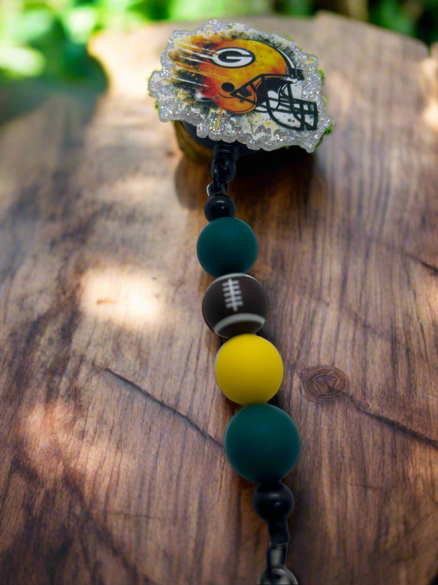 Green Bay Packers inspired beaded badge reel