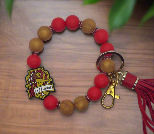 Harry Potter inspired Gryffindor beaded wristlet keychain