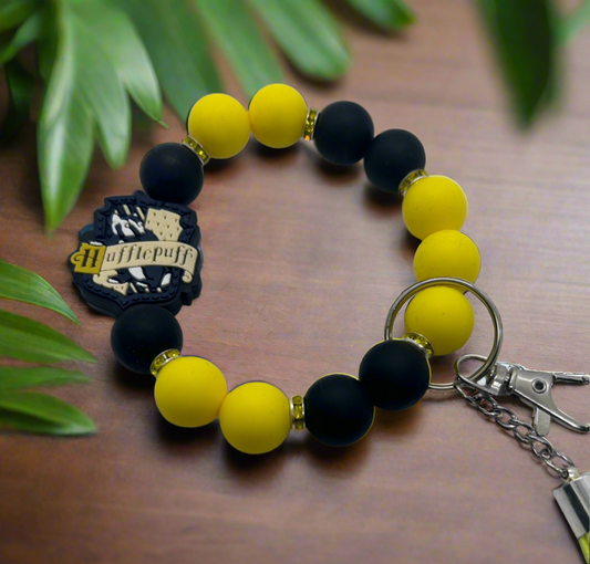 Harry Potter inspired Hufflepuff beaded wristlet keychain