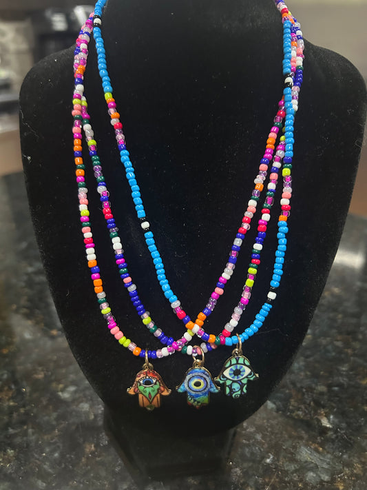 Custom Seed Beaded Hamsa Hand of Fatima Evil Eye Protection Necklace