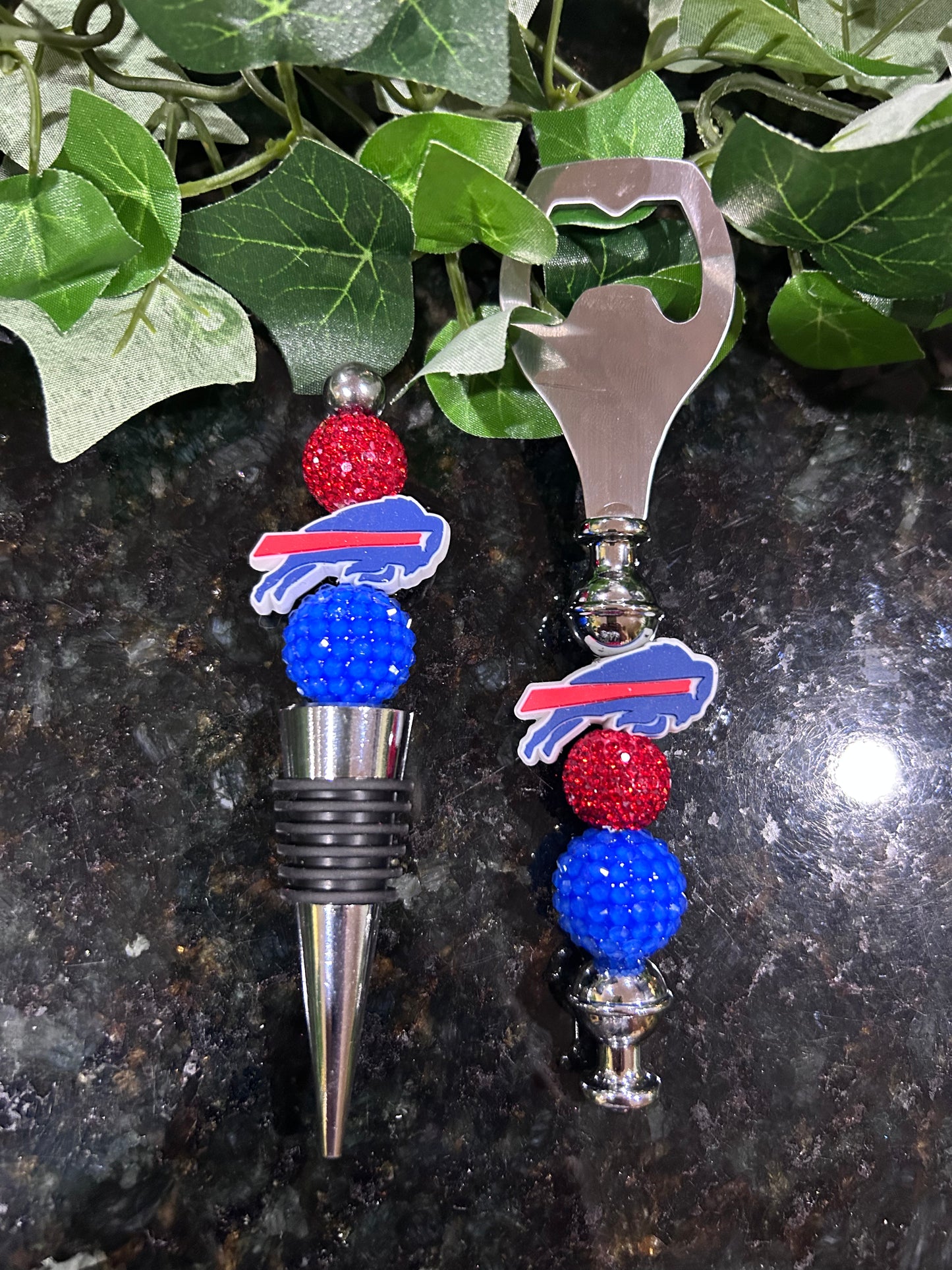 Buffalo Bills Custom Beaded Wine Stopper and Bottle Opener