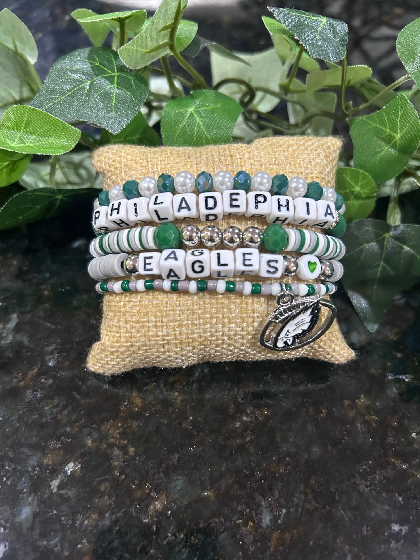Philadelphia Eagles NFL Custom Beaded Bracelet Stack