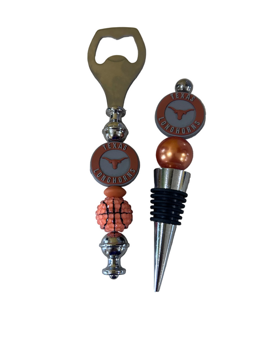 University of Texas Longhorns Acrylic and Silicone Beaded Wine Stopper and Bottle Opener