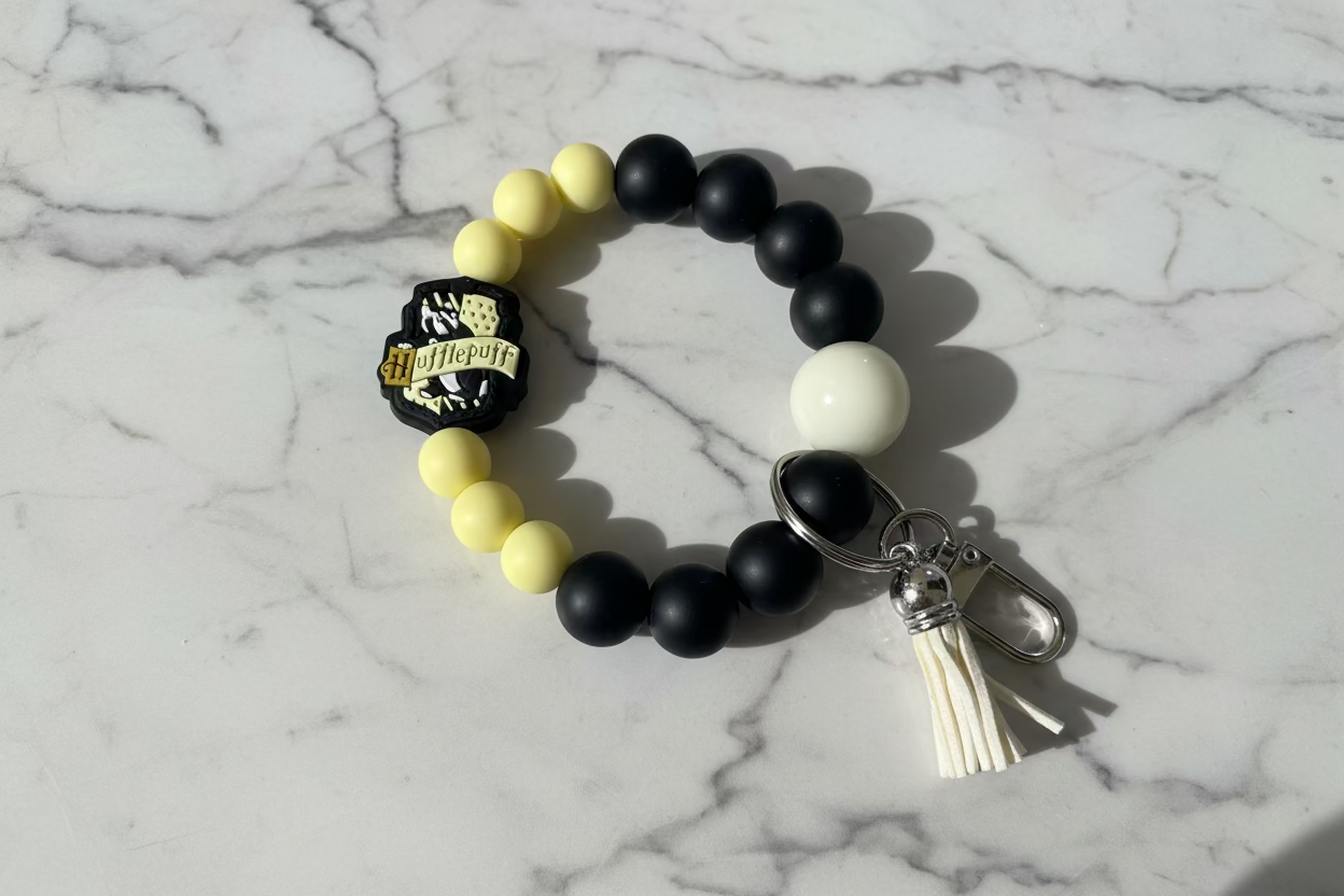 Harry Potter Hogwarts Hufflepuff Silicone Beaded Keychain Wristlet
