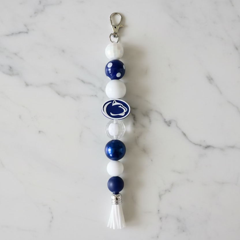 Penn State Nittany Lions Blue and White Beaded Keychain
