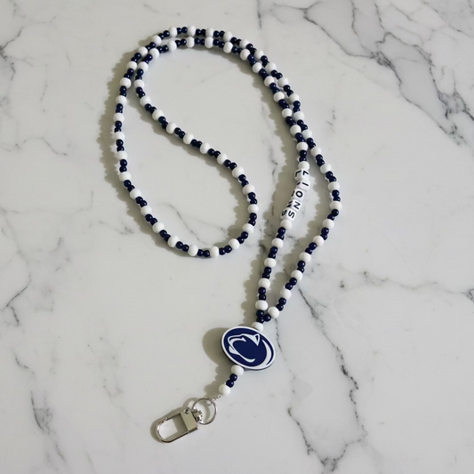 Penn State Nittany Lions Blue and White Custom Beaded Lanyard