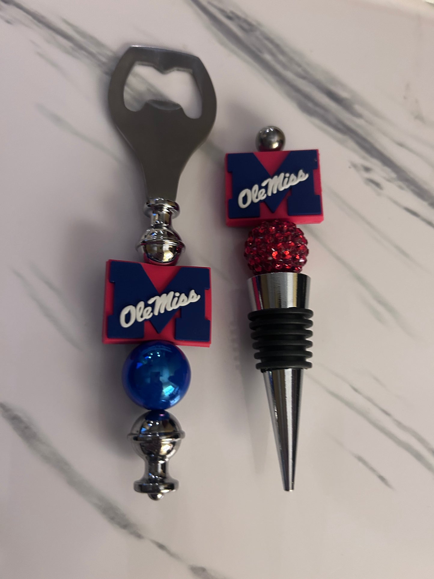 Ole Miss Rebels Custom Beaded Wine Stopper and Bottle Opener