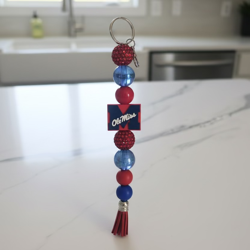 Ole Miss Rebels Custom Beaded Keychain