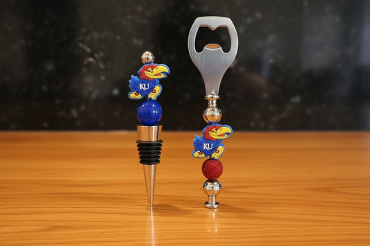 KU Kansas University Jayhawks Custom Beaded Wine Stopper and Bottle Opener