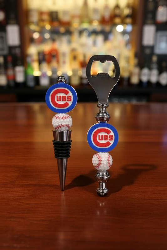 Chicago Cubs Custom Beaded Wine Stopper and Bottle Opener