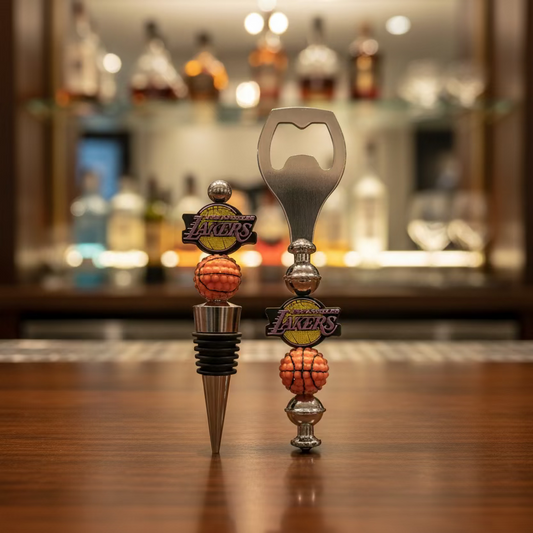 LA Lakers Custom Beaded Wine Stopper and Bottle Opener