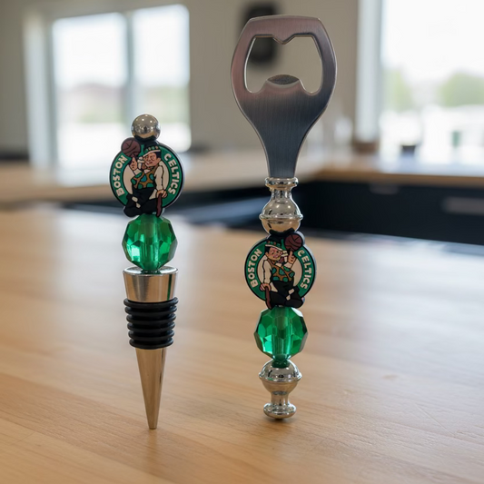 Boston Celtics Custom Beaded Wine Stopper and Bottle Opener