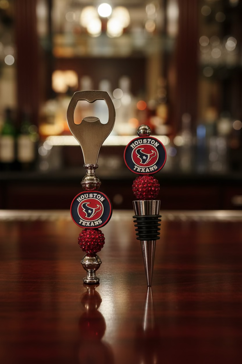 Houston Texans Custom Beaded Wine Stopper and Bottle Opener